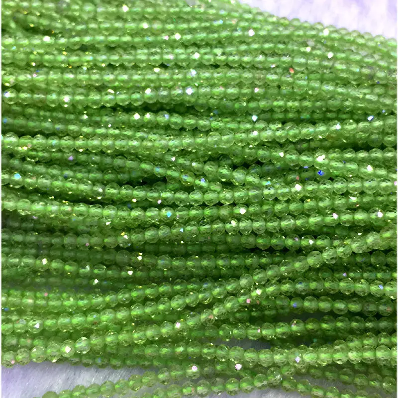 

Natural Genuine High Green Peridots Hand Cut Faceted Round Loose Small Beads 15"2-3MM