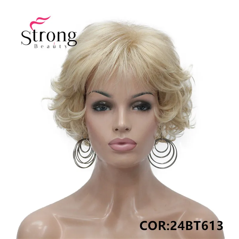StrongBeauty короткий парик мягкий взъерошенные кудри коричневый выделяет полный синтетические парики выбор цвета