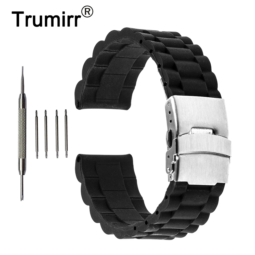 

22mm Silicone Rubber Watch Band for Samsung Gear S3 Classic / Frontier Resin Strap Stainless Steel Buckle Wrist Belt Bracelet
