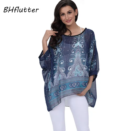 picture color BHflutter пляжное платье в стиле бохо, летучая мышь, цветочный принт, летнее платье, Новое поступление, женские шифоновые платья размера плюс 4XL 5XL 6XL - Цвет: picture color