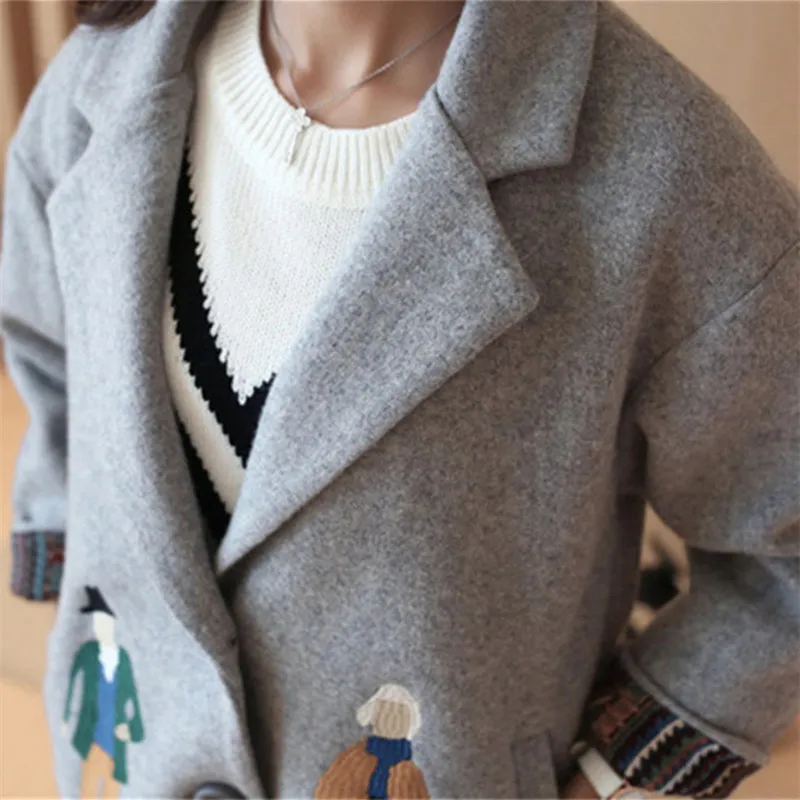 Женское шерстяное пальто Rugod повседневное с хлопковой подкладкой вышивкой в