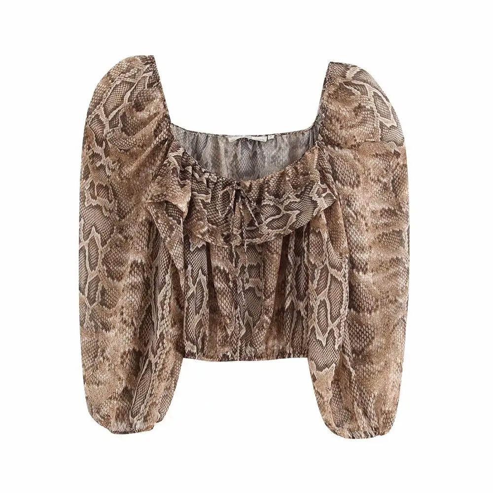 Женская винтажная отпечаток змеиной кожи Повседневная шифоновая женская блузка