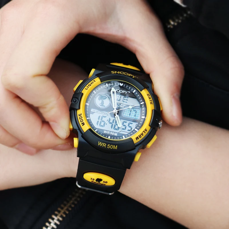 Снупи Для мужчин водонепроницаемые часы в армейском стиле wristwatchdual дисплей светодиодный кварцевые спортивные часы мужские часы relogios masculino детская шок s778