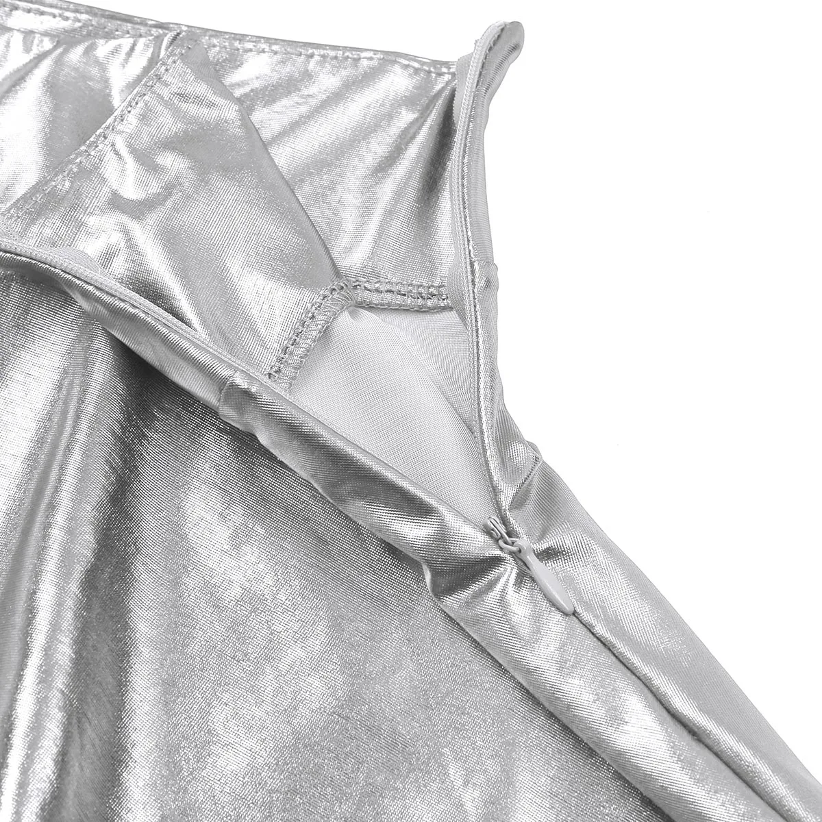 

Womens Casual High Low Skirts Fashion Clubwear Shiny Metallic High Waist Asymmetric High Low Flared Pleated A-Line Mini Skirt