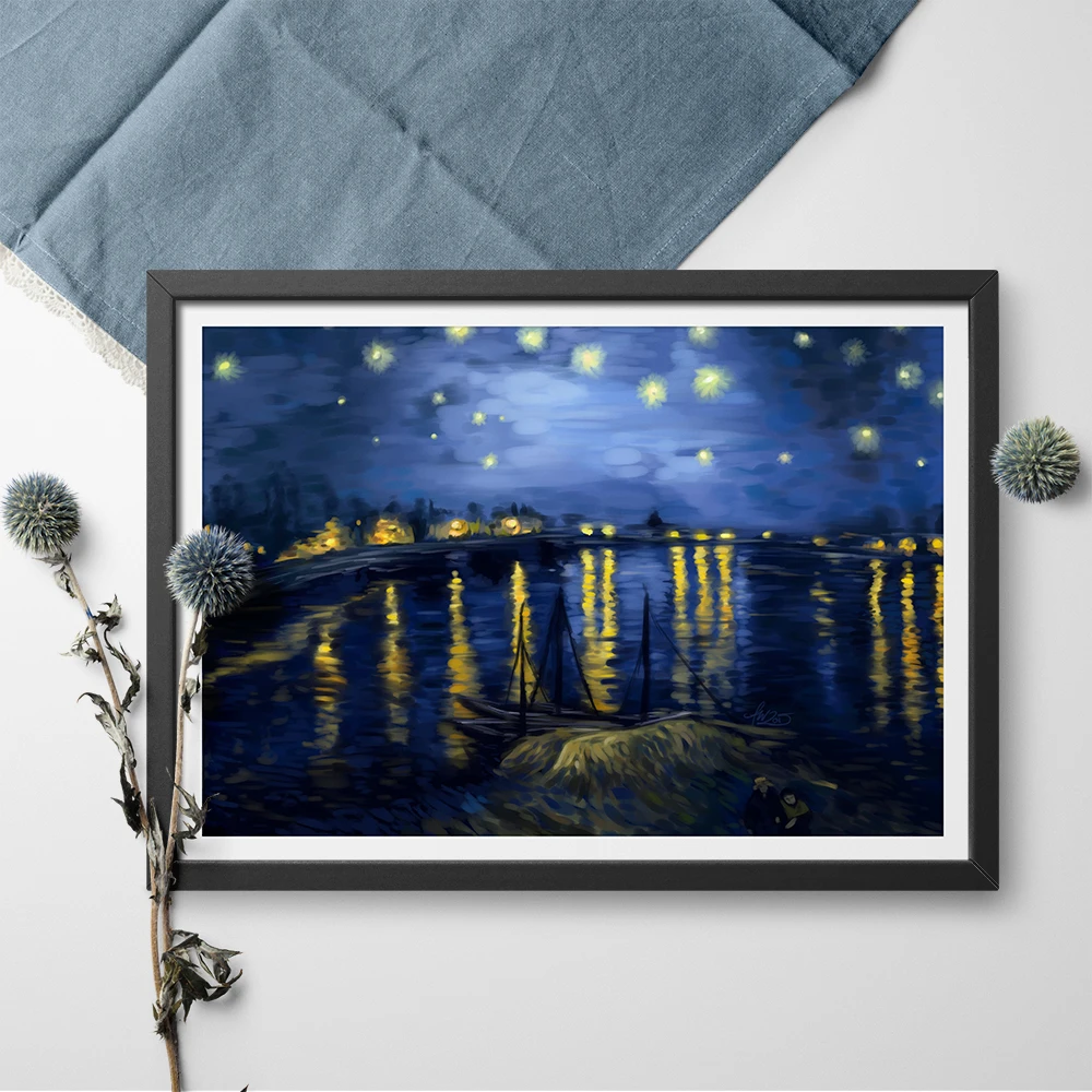 Wall Art Винсента Ван Гог Звездная ночь акварель звезда холст с печатью постера