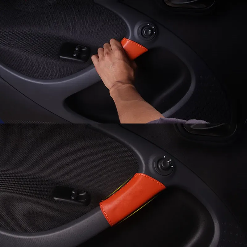 

1 Pair Leather Car Interior Door Handle Cover Hand Sewing Protection Case for Smart fortwo 2015 2016 2017 2018