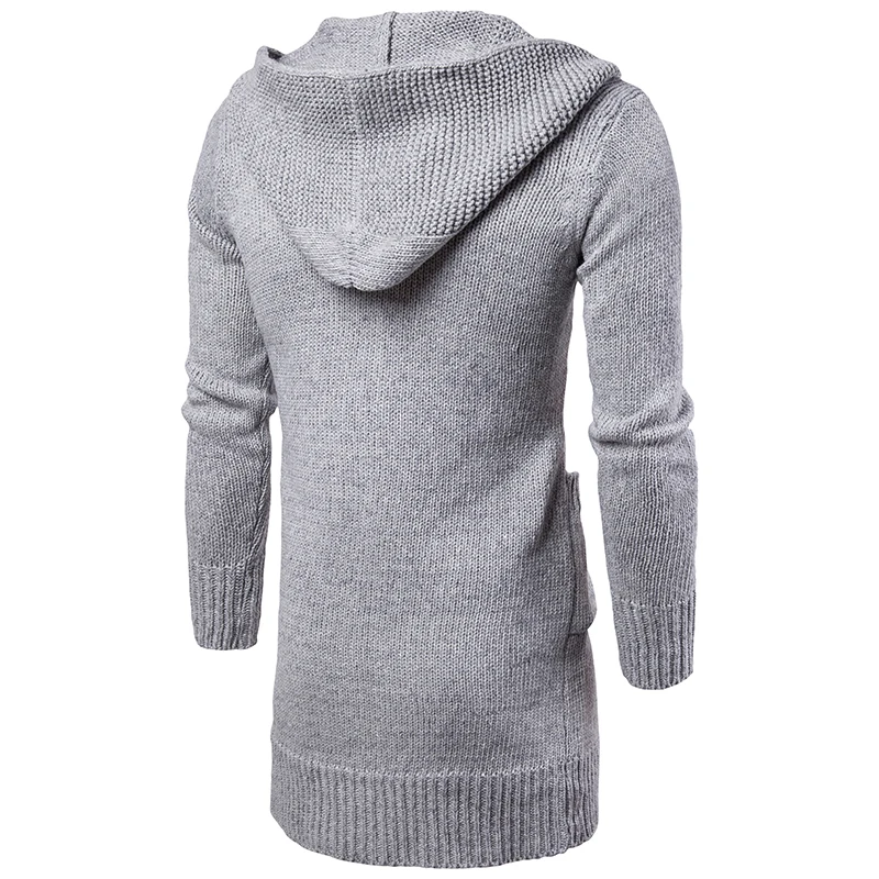 Мужской длинный кардиган с капюшоном Свободный вязаный свитер Осень-зима |