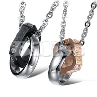 2020 hot lovers 316l stainless steel his hers love circle black rose gold couple pendant necklaces 1 pcs