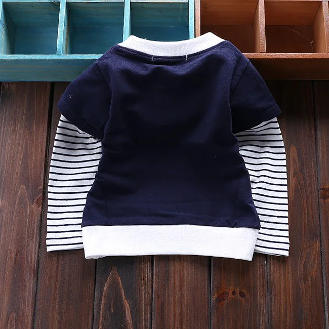 0-3T baby tees spring long-sleeved boys t shirts cartoon patchwork stripe kids tops letters children clothing cotton 669 |