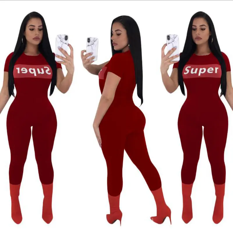 2018 Для женщин комбинезон новый модный стиль узкие Повседневное письмо боди