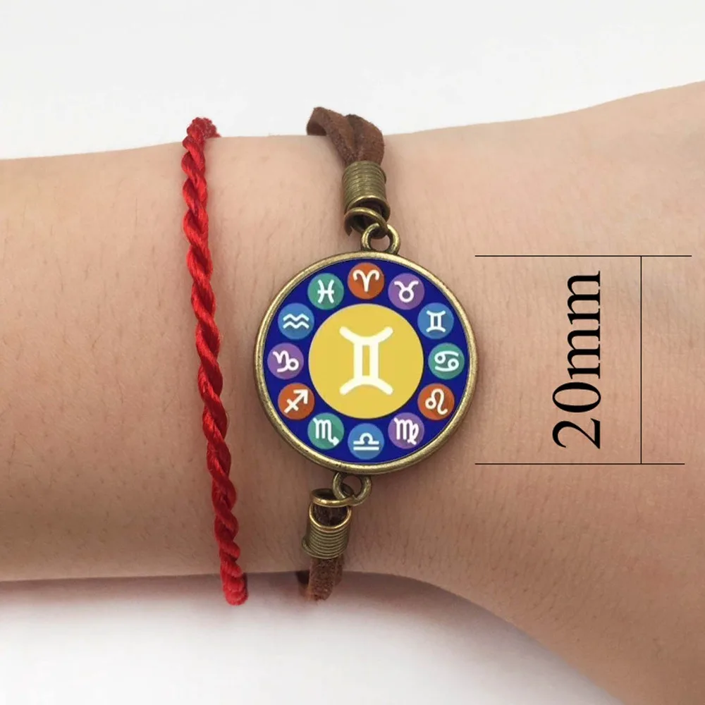Кожаный стеклянный браслет из кабошона 12 знаков зодиака плетеные стеклянные
