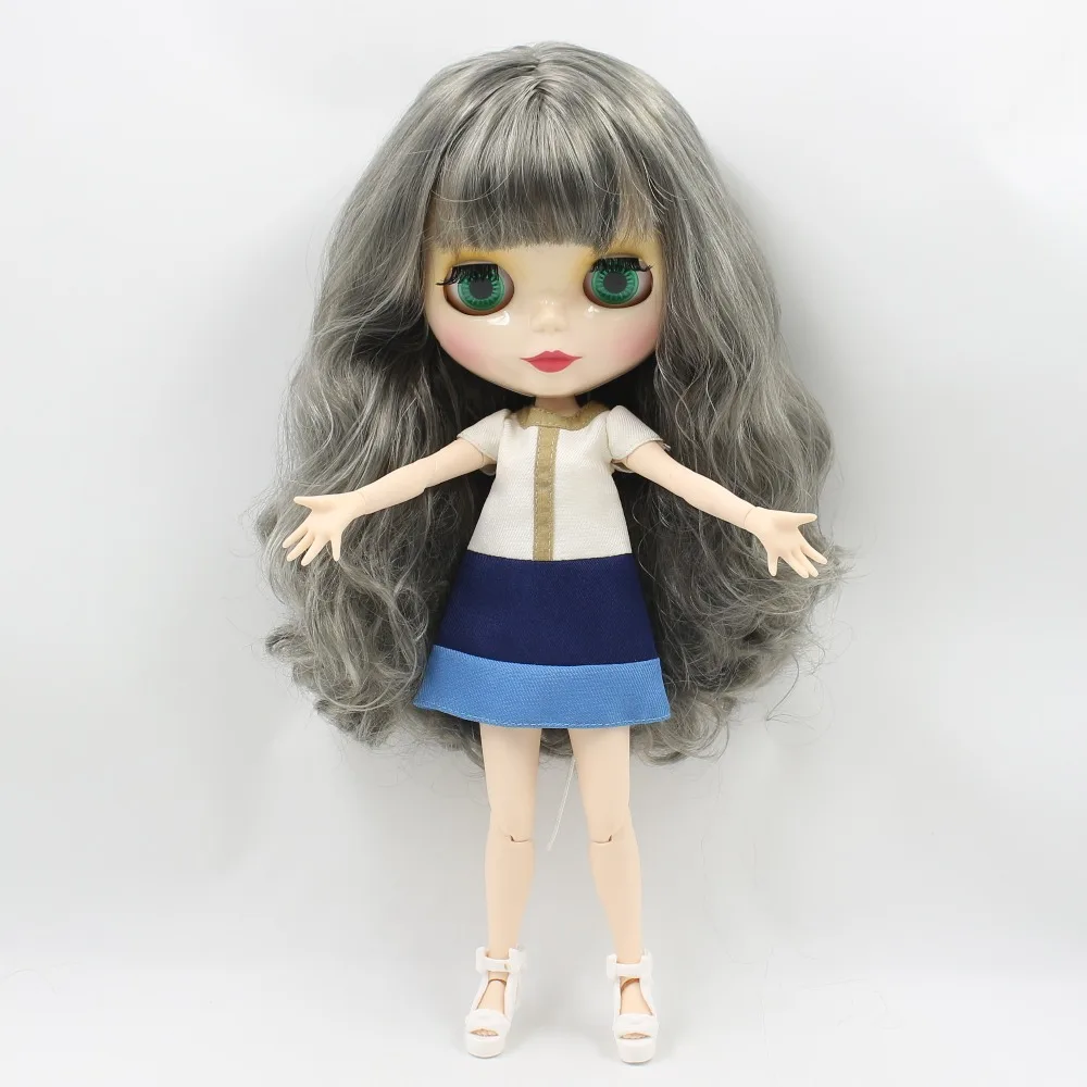 Кукла ледяная DBS Blyth BL9016/8800 серые волнистые волосы с бахромой/челка блестящее лицо