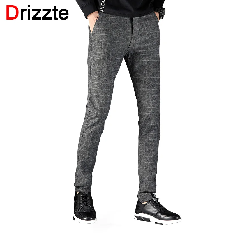 Drizzte мужской костюм брюки корейские повседневные брюки Slim Fit платье брюки для мужчин черный серый бизнес
