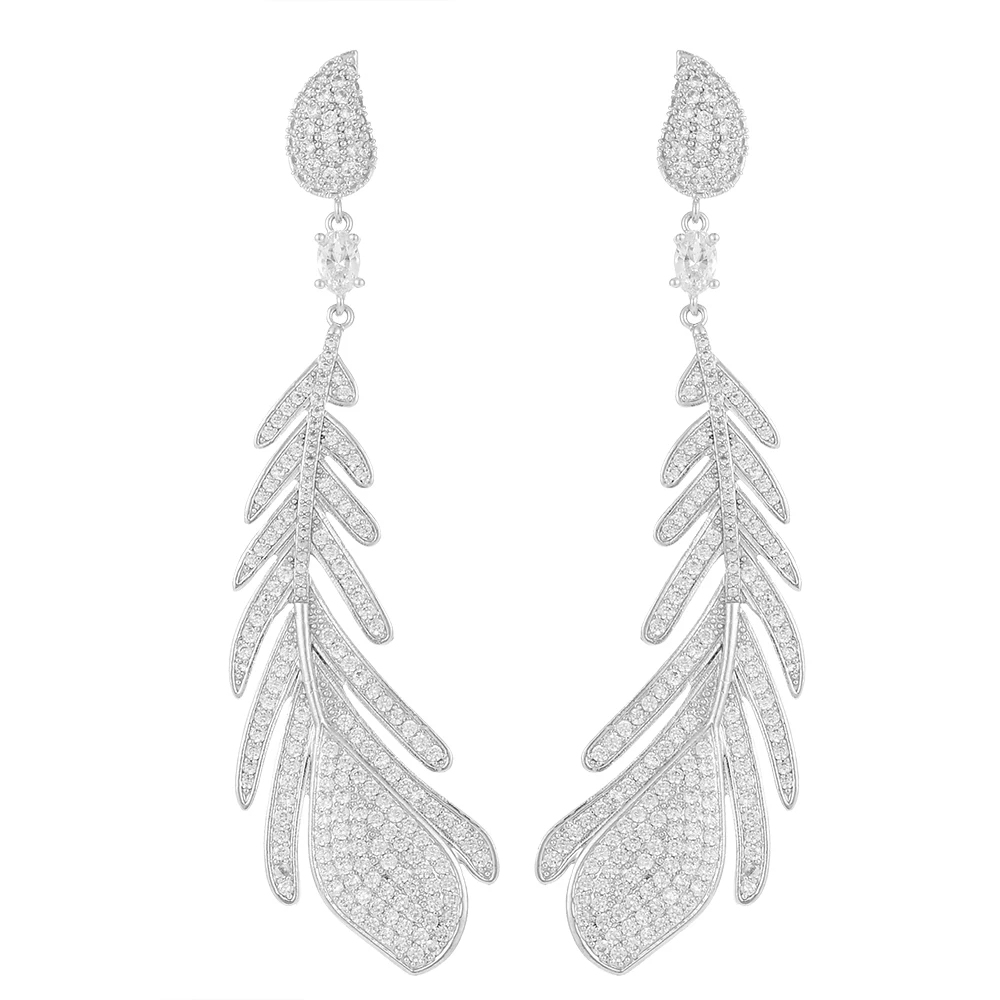 GODKI 83mm Luxury Feather Leaf Full Cubic Zirconia Engagement Wedding Party Nightclub Earring Dressing Up Jewelry | Украшения и