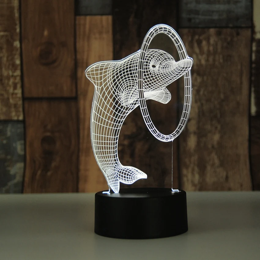 Животное 3D LED USB лампа милый Дельфин прыжки хула обруч Форма многоцветный ночник