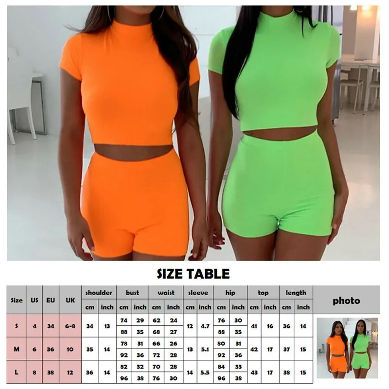Модные летние женские комплекты флуоресцентных цветов топы с вырезом лодочкой