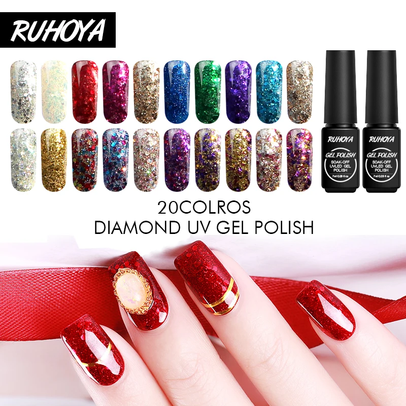 Ruhoya новый продукт гель-лаки для ногтей Блестящий Бриллиант с блестящим эффектом