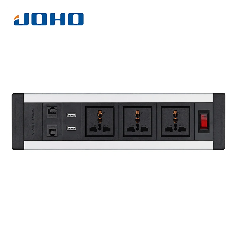 

JOHO Desktop Sockets 3 Sockets 2 RJ45 Dual USB Charger Switch Universal Tabletop Socket for Computers Desktop Data Cable