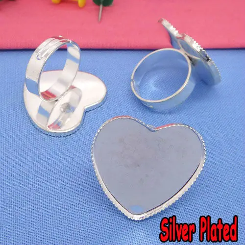 Min Quantity 100pcs Wholesale Antique Bronze/Silver Plated Ring Blank with 25mm Teeth edge Heart-shaped  Bezel Setting Tray
