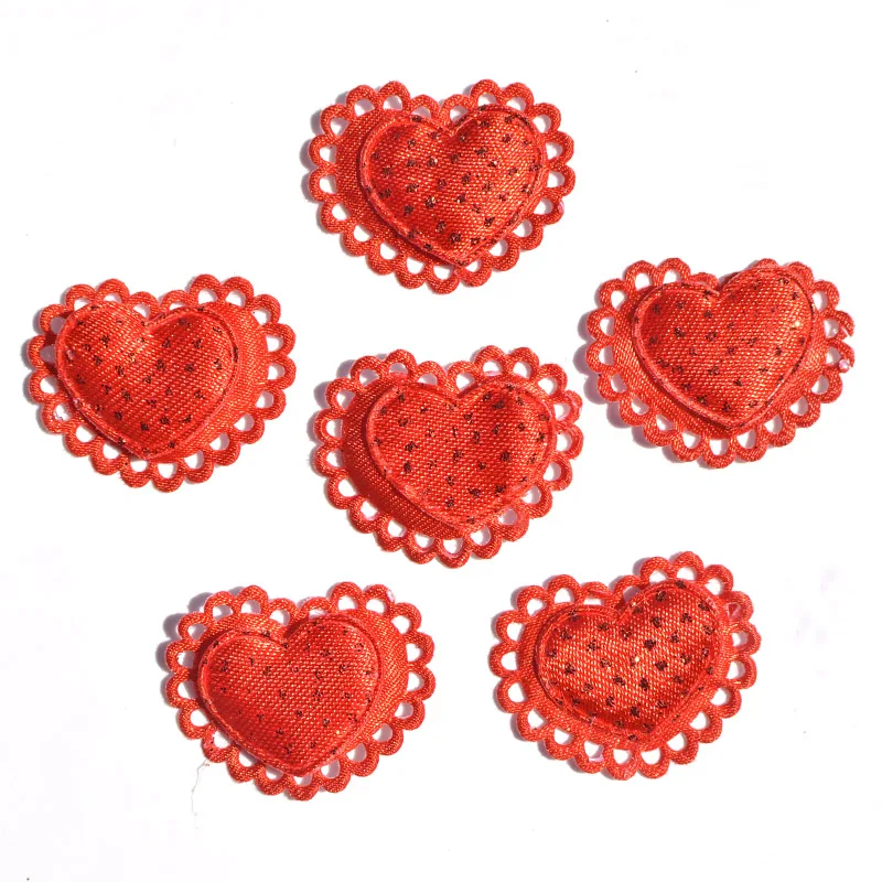 30 шт. блестящая красная ткань с подкладкой Двойное сердце Кружевная аппликация