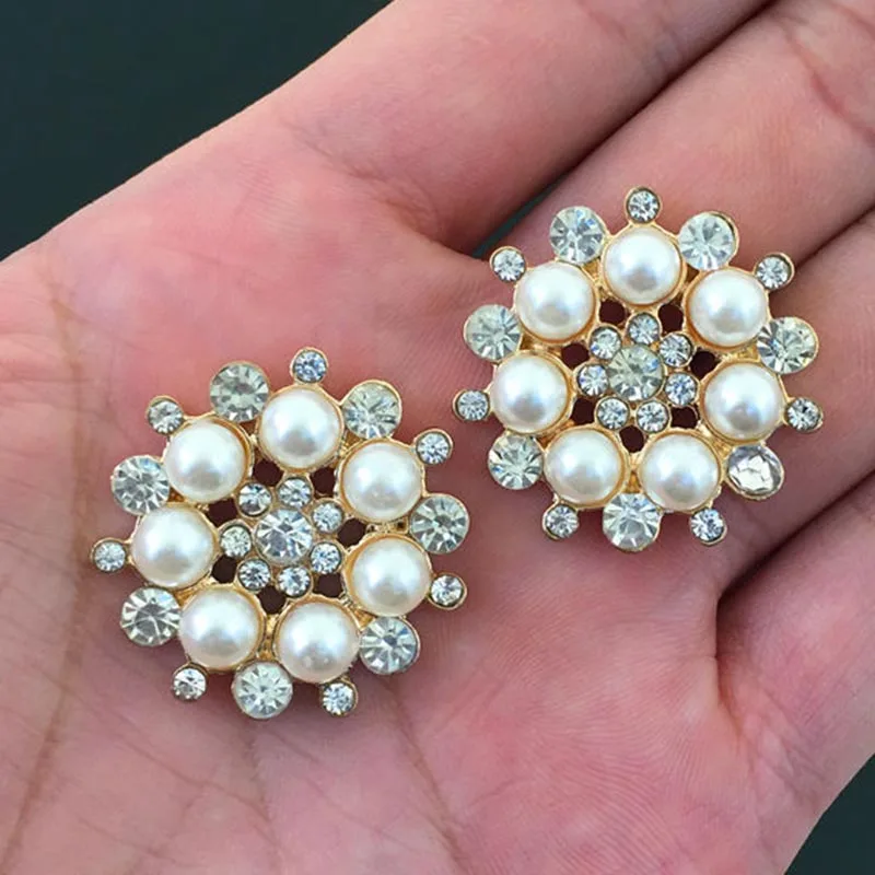 10Pcs Pearl and Rhinestones Plum flower alloy button for DIY hair embellishments or wedding accessoriess HZ91 | Дом и сад