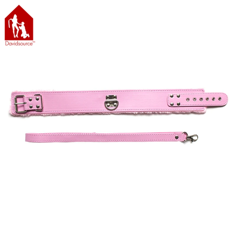 Davidsource пушистый Кожаный ремешок Воротник с кожаным шнурком щенка секс-рабыней
