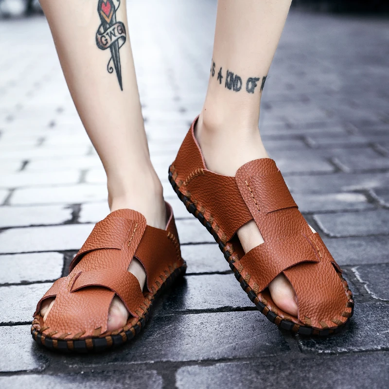 Мужские пляжные сандалии без шнуровки летняя обувь в римском стиле повседневная