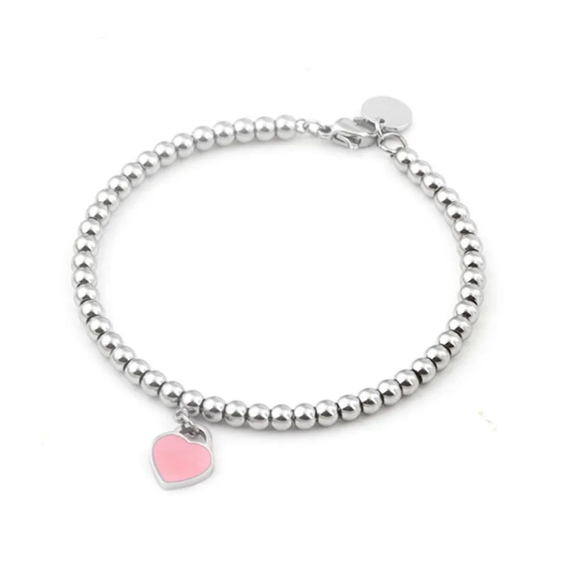 

2019 Rvs Beads Women's Bracelet Gift Girl Whose Jewelry Accessories Necklace Heart Pink Original Personalized Bracelets