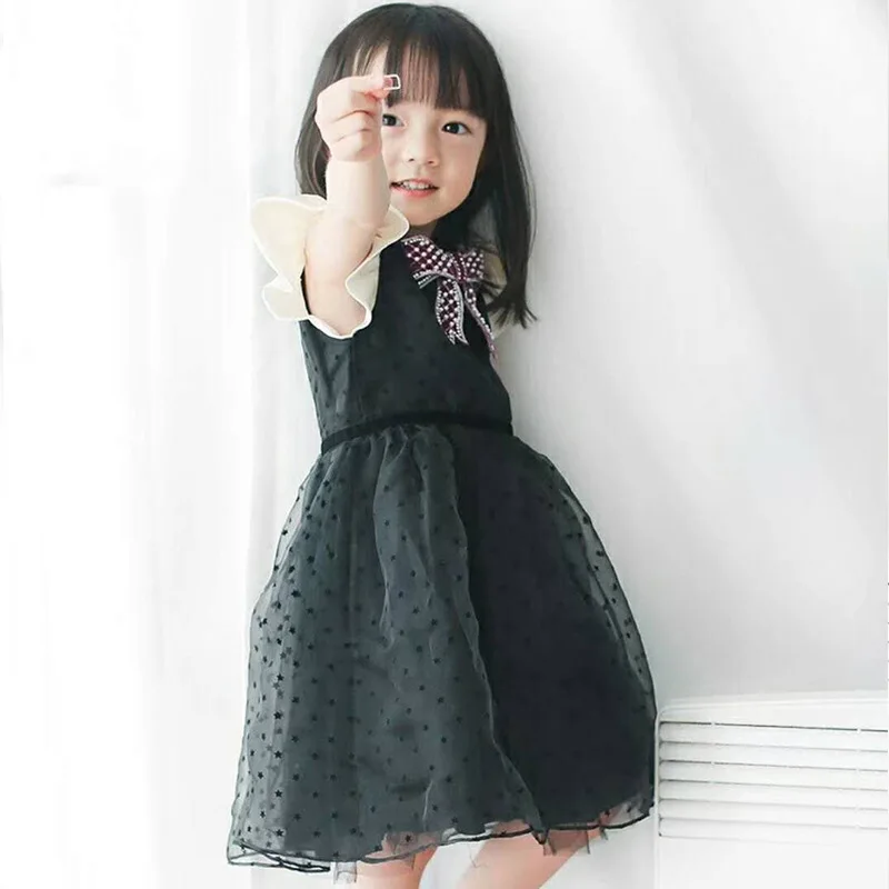 Летнее платье для девочек Платья принцессы малышей Платье черного цвета с