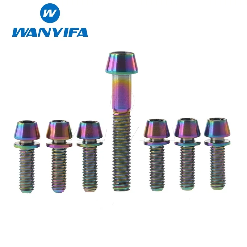 Титановый "Wanyifa" Ti Upgrade комплект болт ScrewM5 x 16, 18, 20 мм конической головкой с шайбой для стержня+ M6x35 для колпачки для гарнитуры - Цвет: Rainbow