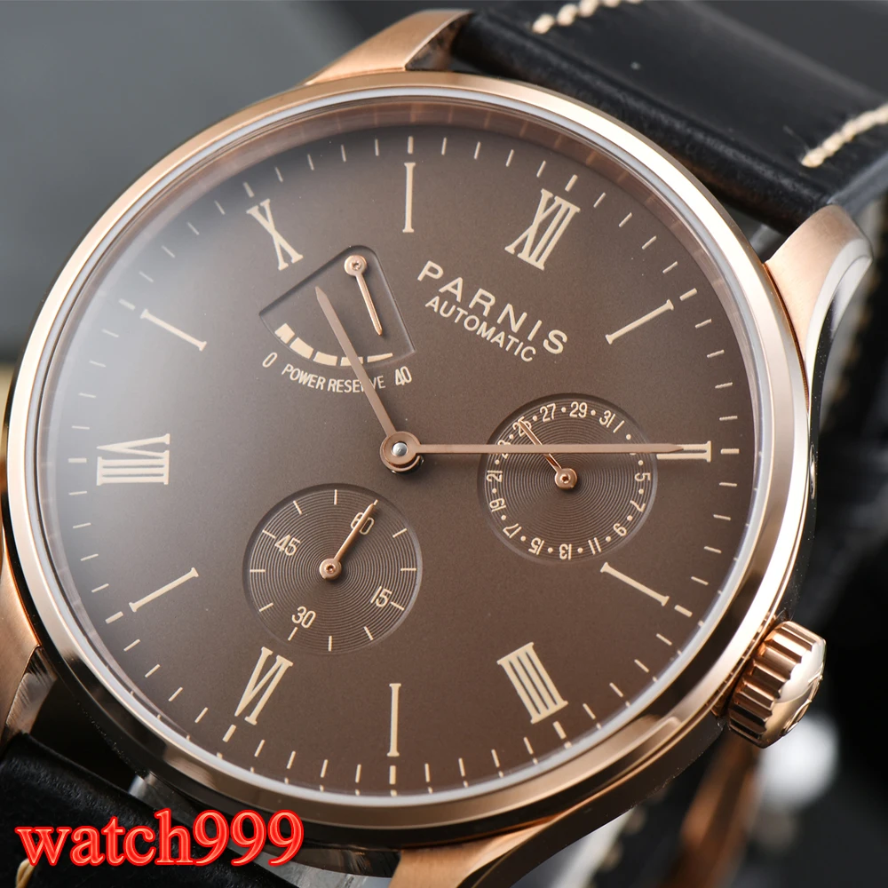 42 мм Parnis механические мужские часы кофейный циферблат в римском стиле запасной
