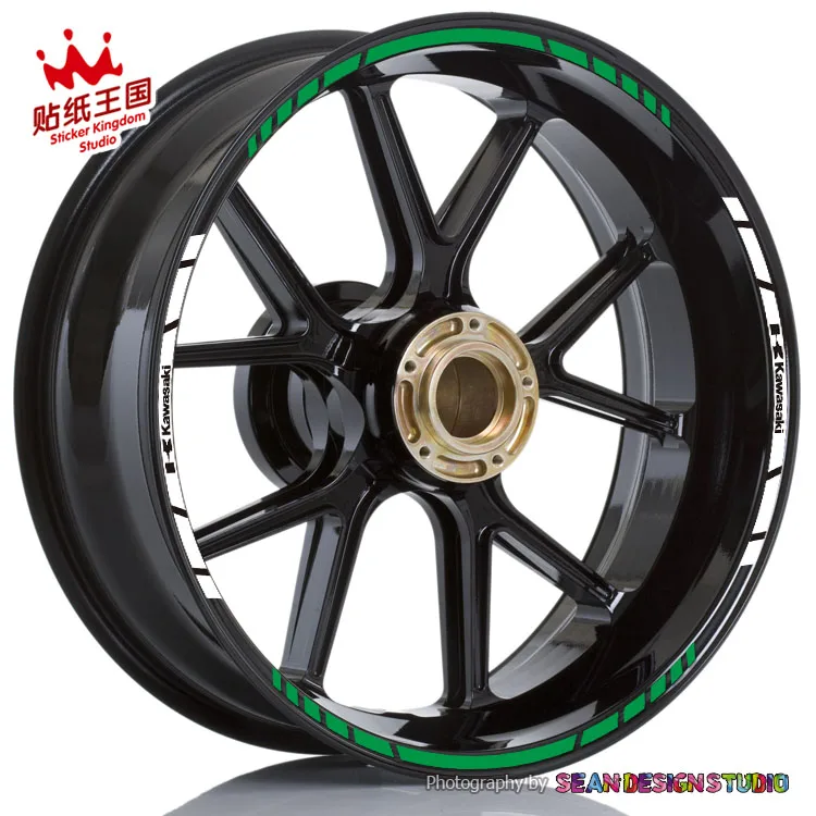 outside Green For Kawasaki ZX-6R ZX-9R ZX-10R ZX-12R Z1000 Z800 Z750 636 Motorcycle Wheel Sticker Decal Reflective Rim Bike Motorcycle - Название цвета: outside Green