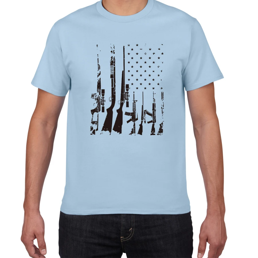 light blue Американский флаг, пулеметы, Мужская футболка, дух ковки, одежда, состаренный Флаг США, пистолет, хлопок, Мужская футболка, большие размеры, футболка для мужчин - Цвет: light blue