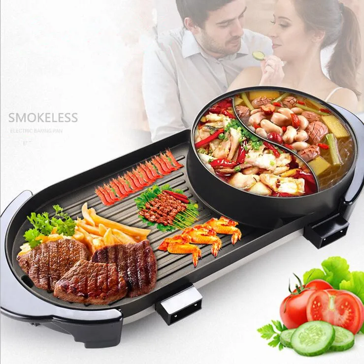 2 в 1 Главная Грили и Мангалы + двойной сайт шуба Hot Pot бездымный антипригарной