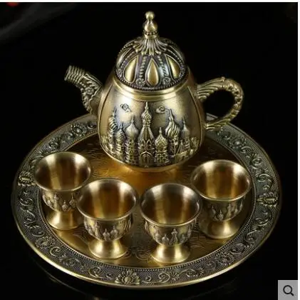 bronze color European 6pcs/set bronze color decorative wine set whiskey decanter kitchen accessories home bar set JJ098 - Цвет: bronze color