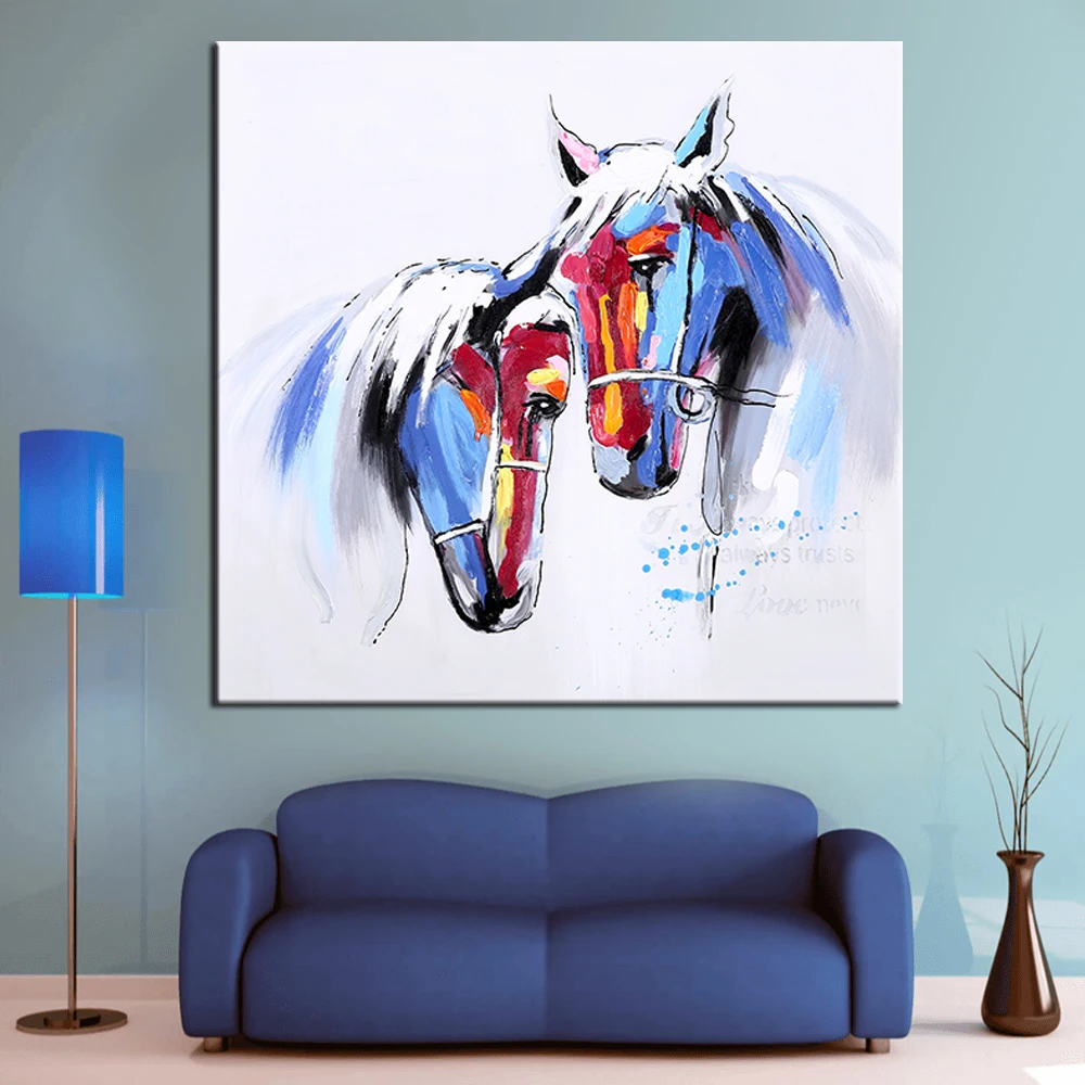 

Wall Art Hand Painted Horse in Love Modern Animal Oil Painting Wall Decorative Canvas Art Picture for living room Home Decor