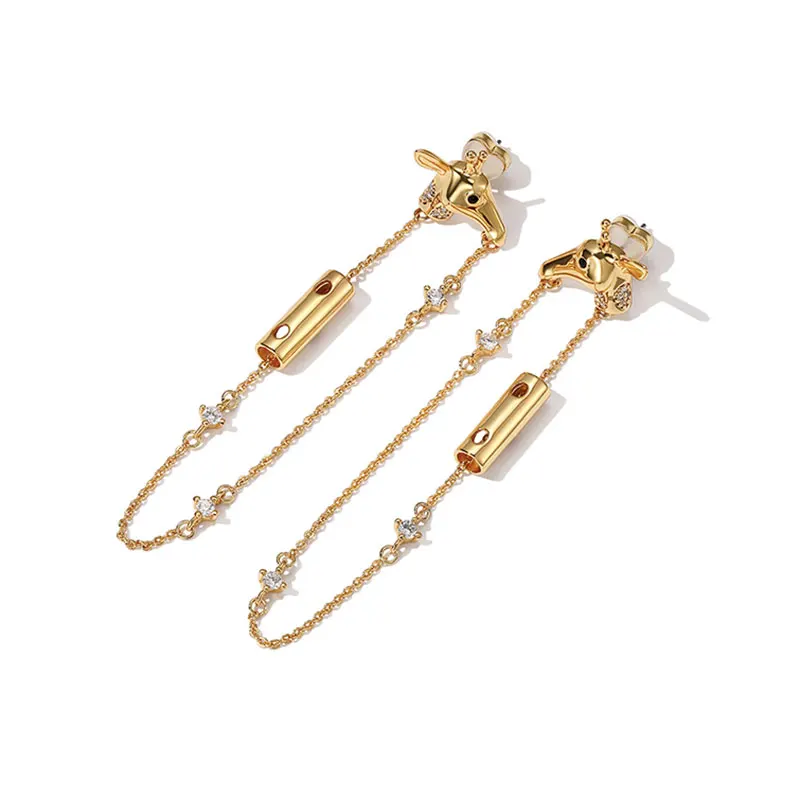 Женские серьги с подвеской длинные красным цирконием и горным хрусталем |