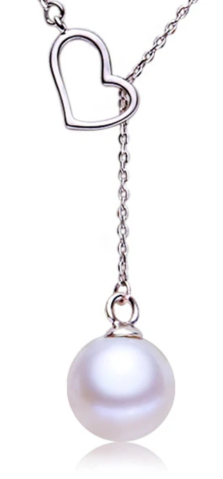 PerfectlyRound pearl ASHIQI, Пресноводный Жемчуг, 925 пробы, Серебряное сердце, подвеска, 8-9 мм, натуральный жемчуг, ювелирное изделие для женщин, подарок - Цвет камня: PerfectlyRound pearl