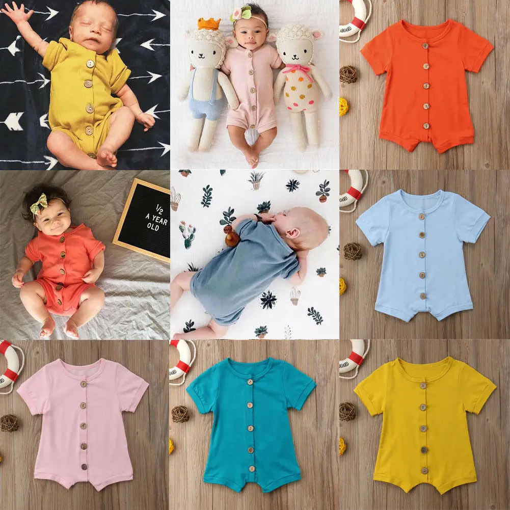 Hot Sales 0-24M Newborn Infant Kid Baby Boy Girl Button Romper Clothes Outfit Jumpsuit Sunsuit Summer Casual | Детская одежда и