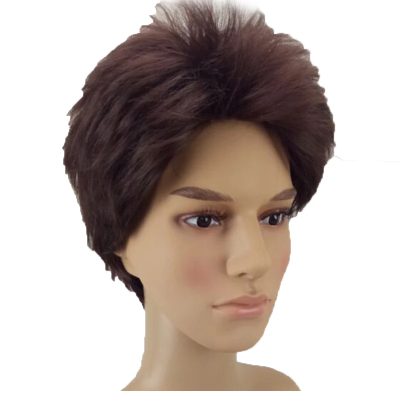 HAIRJOY синтетический натуральный черный парик для мужчин и женщин Короткие вьющиеся слоистые волосы красный коричневый парики на каждый день