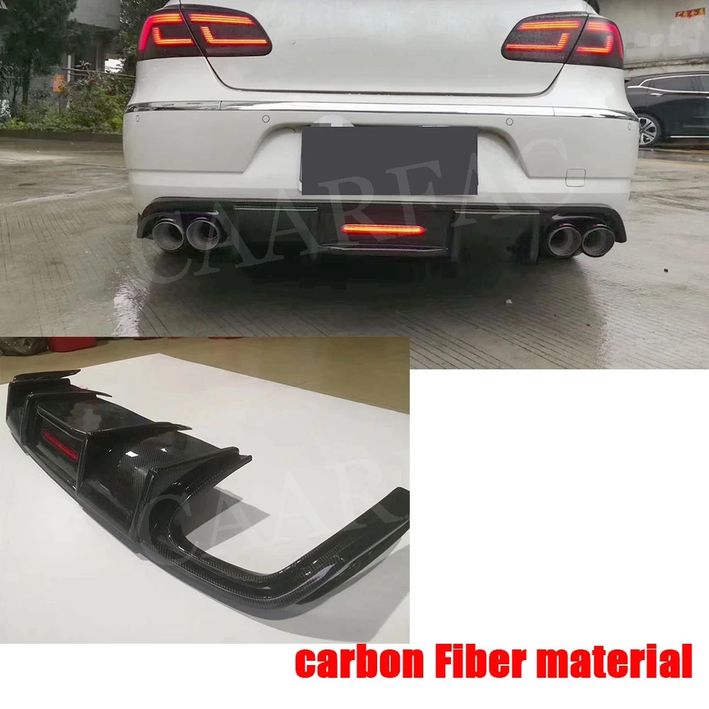 Carbon Fiber Задняя Губка из углеродного волокна со светодиодный светильник для Volkswagen Passat CC VW CC спойлер 2013- плавники в стиле акулы диффузор защита Бампера - Цвет: Carbon Fiber