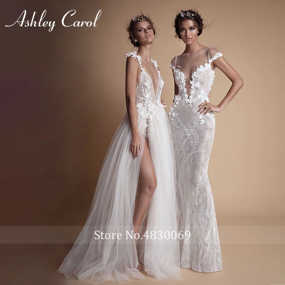 Пляжное свадебное платье Ashley Carol 2022 на тонких бретелях с открытой спиной цветами