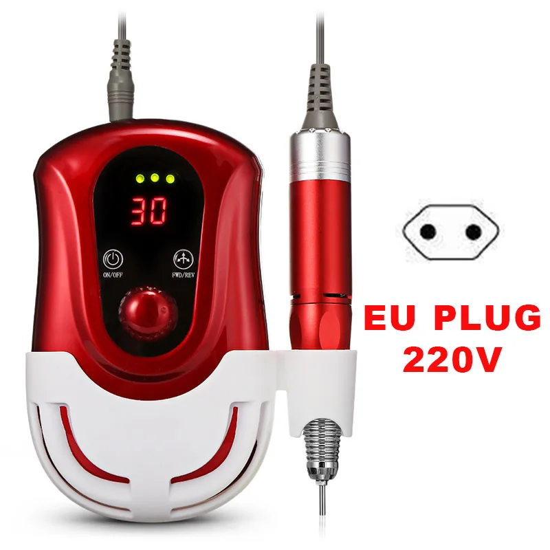 EU PLUG 220V 30000 об/мин Электрический сверлильный станок для маникюра, педикюра, инструменты с аксессуарами, профессиональный шлифовальный набор оборудования для дизайна ногтей - Цвет: EU PLUG 220V