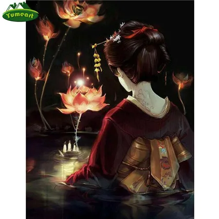 5903899 YUMEART полная квадратная Алмазная картина "Японская гейша" Diy мозаика Стразы незавершенная Алмазная вышивка, украшение для дома - Цвет: 5903899