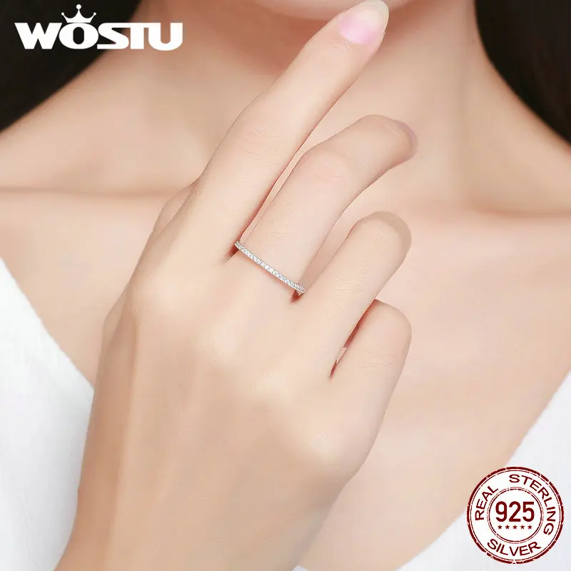 WOSTU, Настоящее серебро 925 пробы, простые геометрические круглые кольца для женщин, ювелирные изделия для помолвки CQR066
