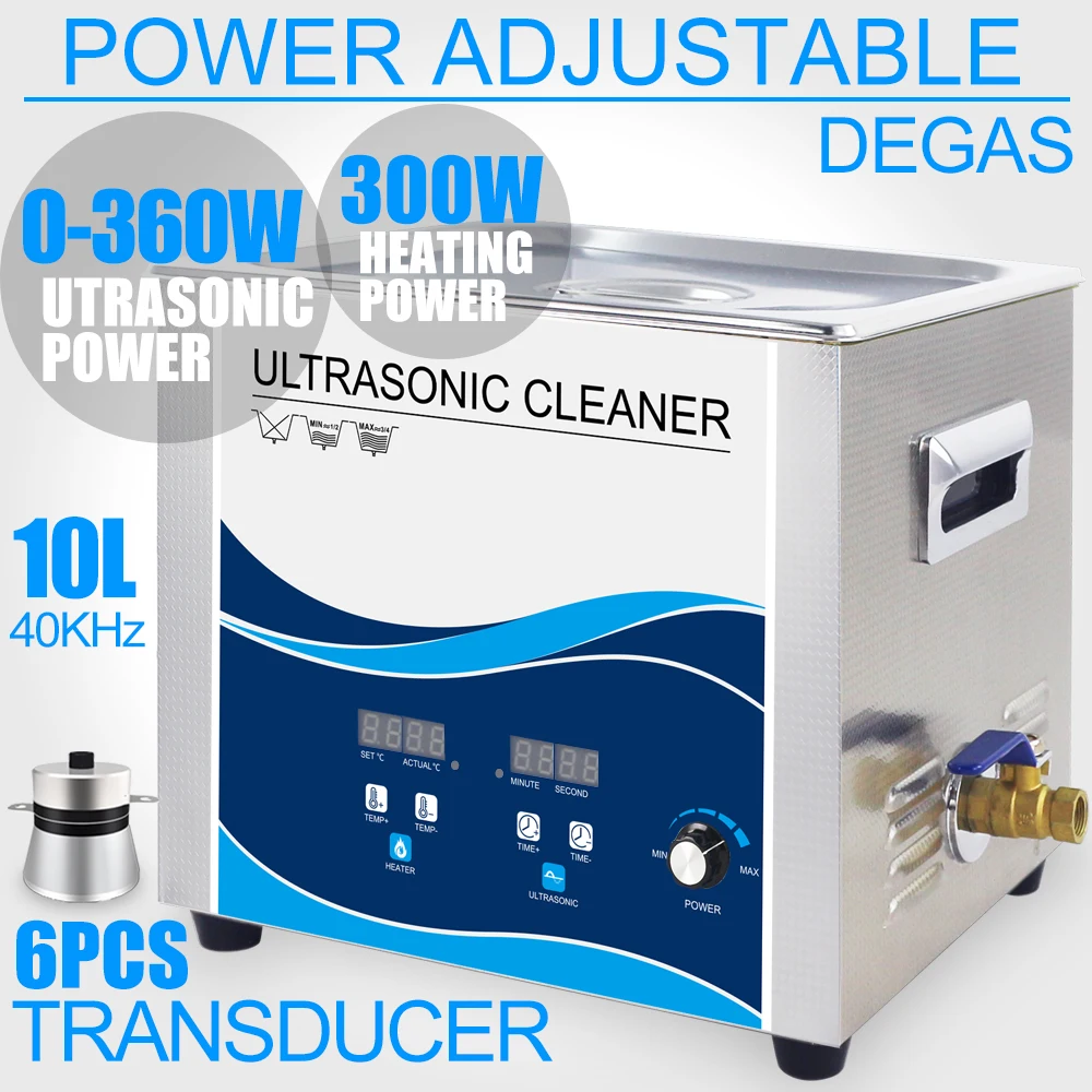 

Digital 10L Ultrasonic Cleaner Degas Timer Heater 360W Power Adjustable 40KHZ Lab Dental Hardware Parts PCB Degreaser Solution