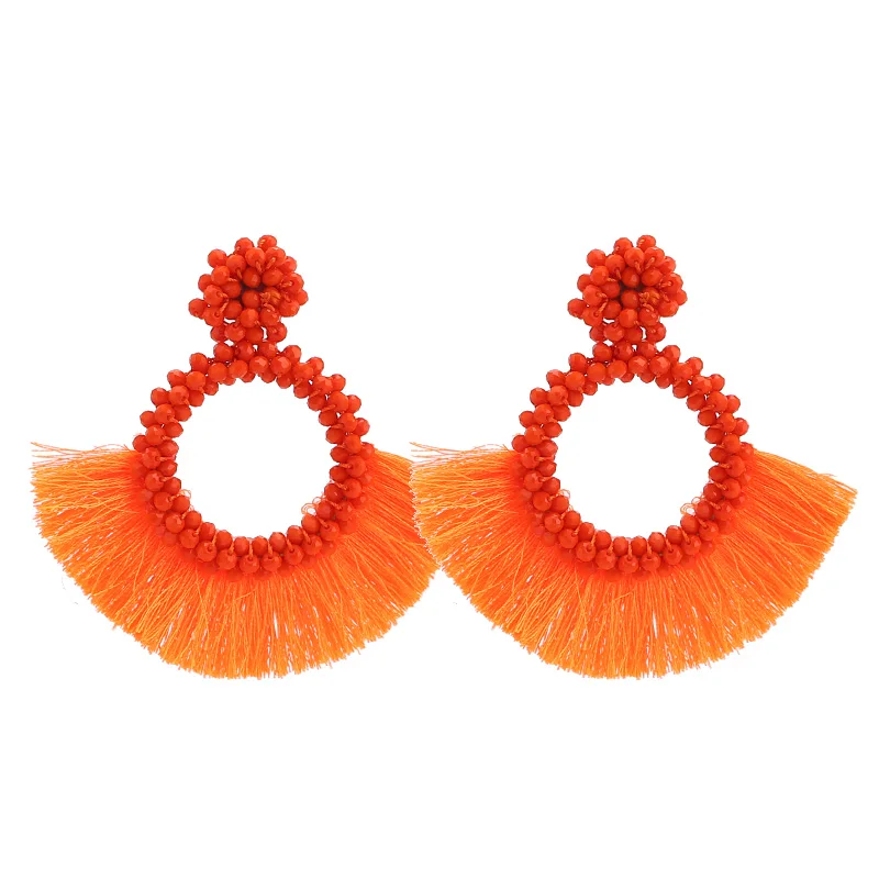 E1082 Orange Sehuoran, женские серьги с кисточками, Винтажные серьги, Геометрическая подвеска в виде глаз, Висячие массивные серьги, серьги с бахромой, разноцветные - Окраска металла: E1082 Orange