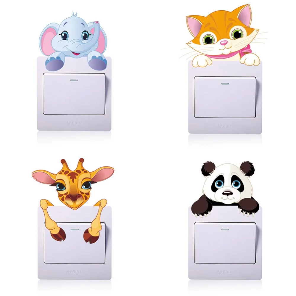 

Cute Panda Elephant Cat Giraffe Light Switch Stickers for Children Room Baby Nursery Home Cartoon Animals Decal Wall Art Mural