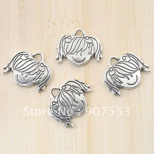 

8pcs antiqued silver two sides girl design pendant G888