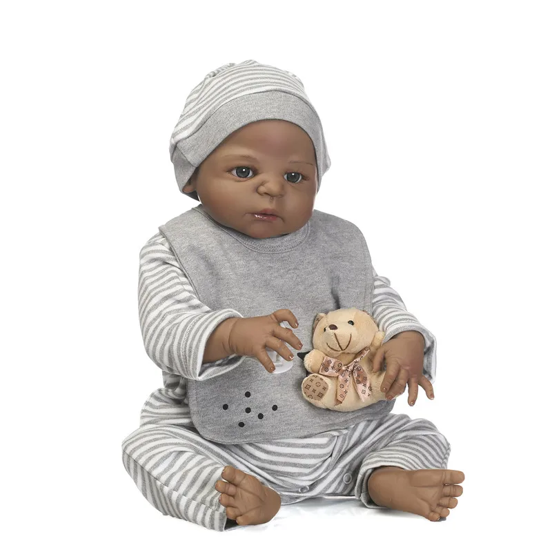 

NPK black boy reborn babies dolls 23"57cm full silicone reborn dolls for child gift real born bear head bebe doll bonecas